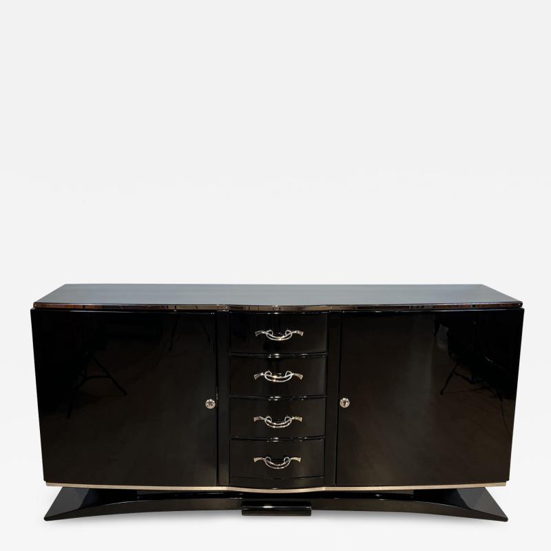 Art Deco Sideboard Black Lacquer Nickel Maple France circa 1930
