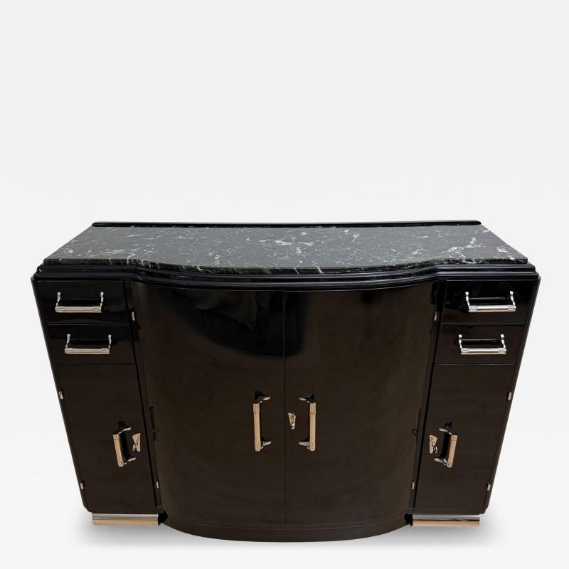 Art Deco Sideboard Black Lacquer Nickel Marble Mahogany France circa 1930