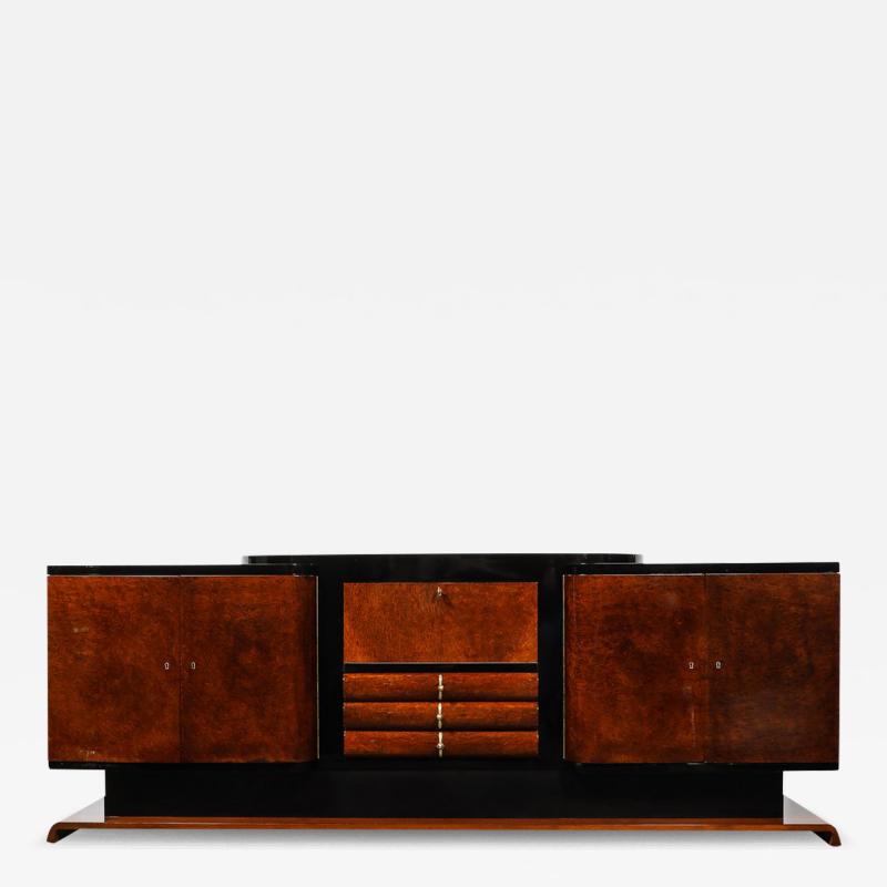 Art Deco Sideboard in Bookmatched Burled Amboyna Wood Mahogany Walnut Base