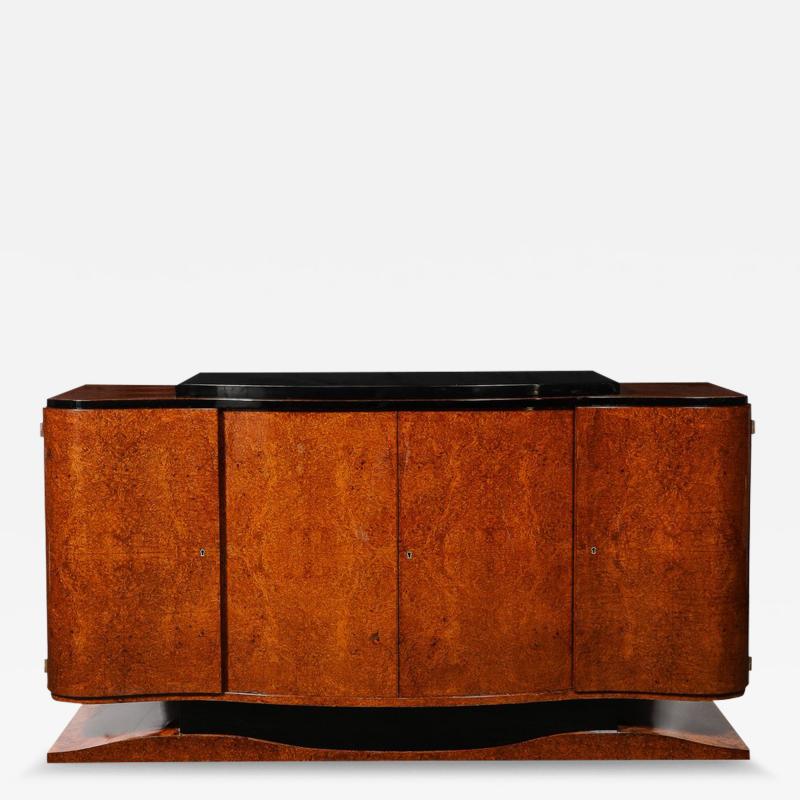 Art Deco Sideboard in Burled Bookmatched Amboyna Wood w Black Lacquer Detail
