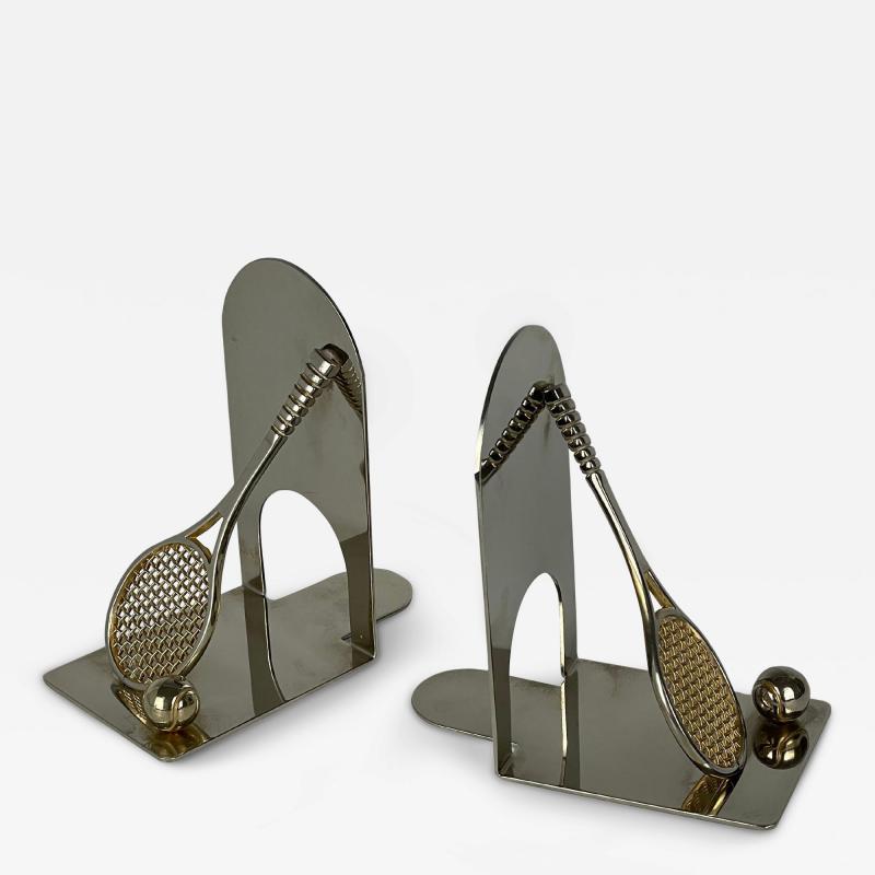 Art Deco Silver Plate Tennis Racket Bookends France Circa 1940