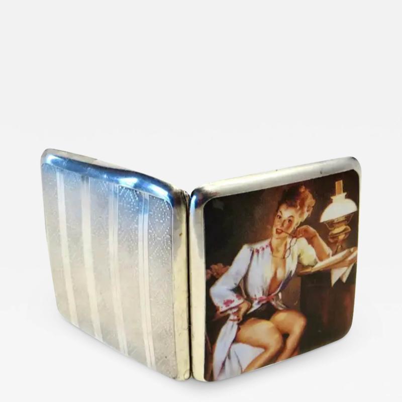 Art Deco Silver and Enamel Risque Cigarette Case Circa 1920