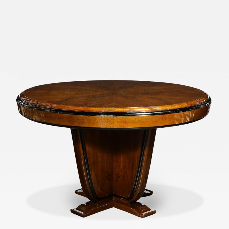Art Deco Skyscraper Style Bookmatched Walnut Black Lacquer Dining Centre Table