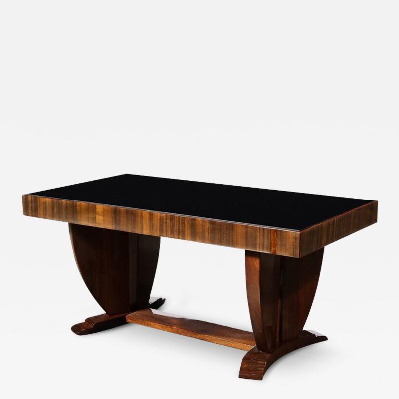 Art Deco Skyscraper Style Cocktail Table in Book Matched Walnut Vitrolite Top