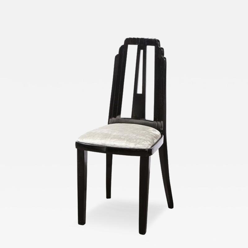 Art Deco Skyscraper Style Dining Chair in Black Lacquer and Smoked Pewter Velvet