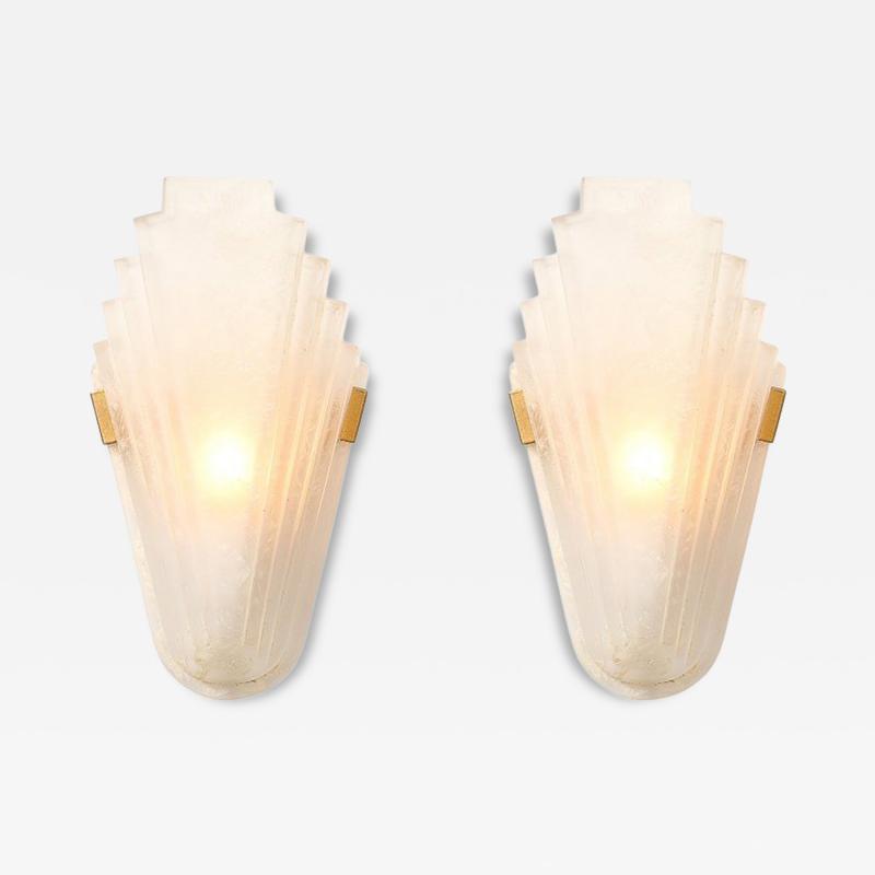 Art Deco Skyscraper Style Frosted Glass Slip Shade Crystalline Texture Sconces
