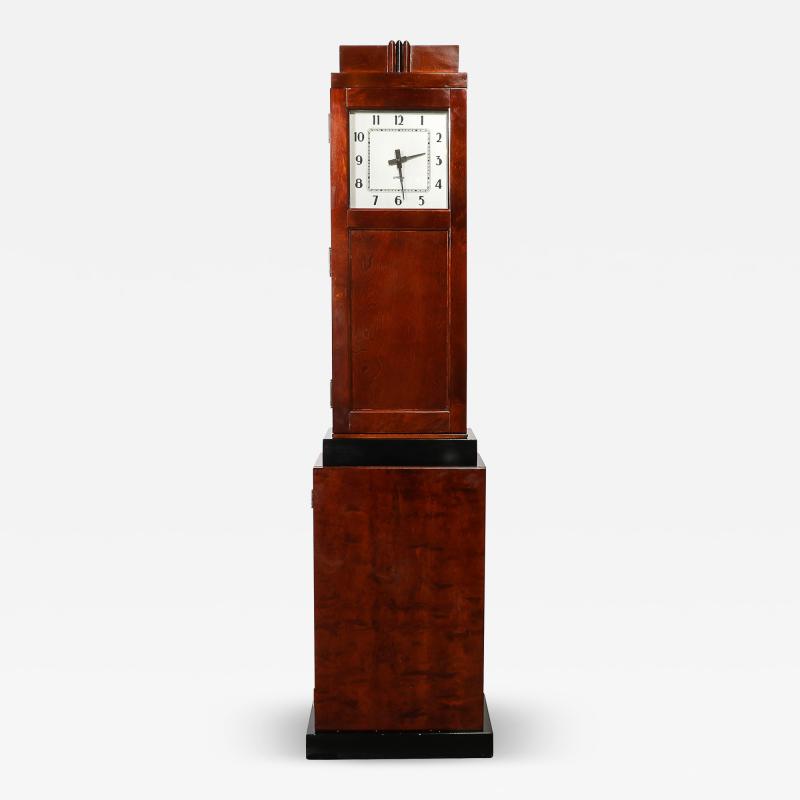 Art Deco Skyscraper Style Grandfather Clock in Walnut with Black Lacquer Accents