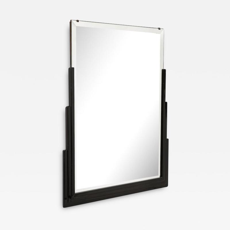 Art Deco Skyscraper Style Mirror in Black Lacquer w Beveled Detailing