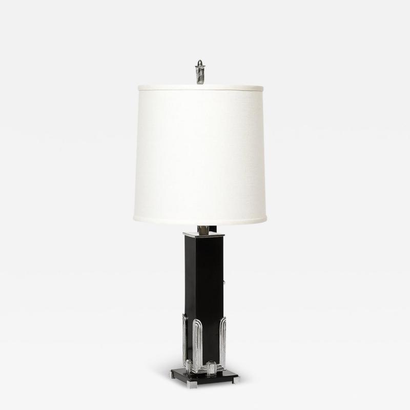 Art Deco Skyscraper Style Table Lamp in Black Enamel Chrome Fittings