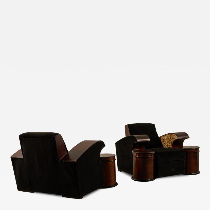 Art Deco Stained Wood and Velvet Seating Group with Leopard Print Accents