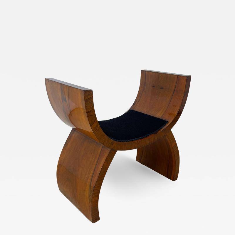 Art Deco Stool Walnut Veneer Black Fabric Italy circa 1930