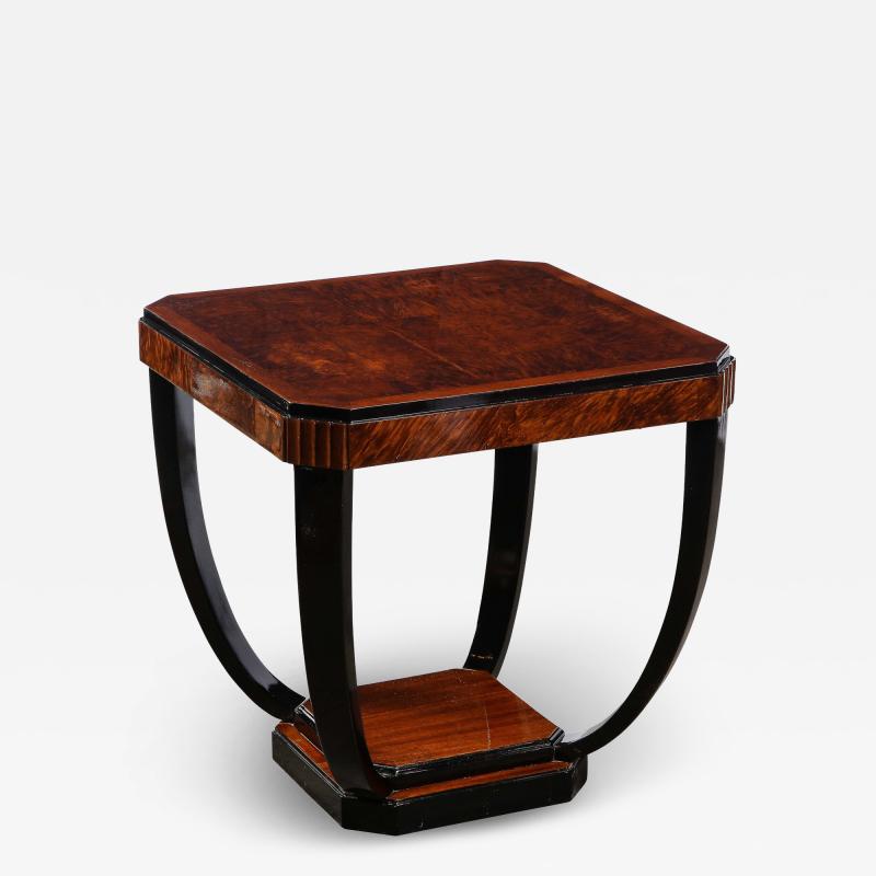 Art Deco Streamlined Cocktail Occasional Table in Book Matched Burled Walnut