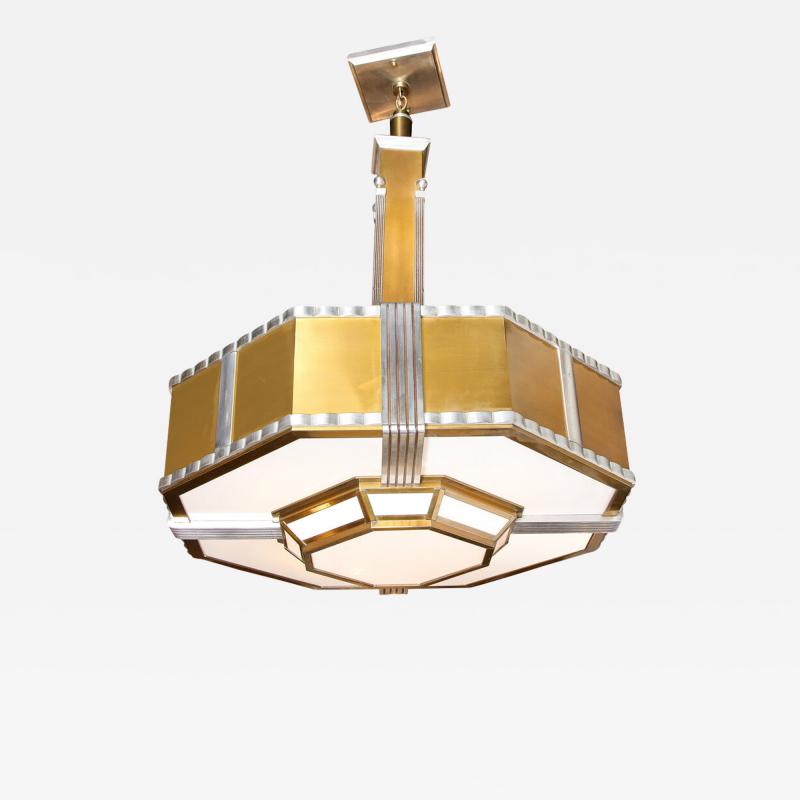Art Deco Streamlined Machine Age Skyscraper Style Chrome Brass Chandelier