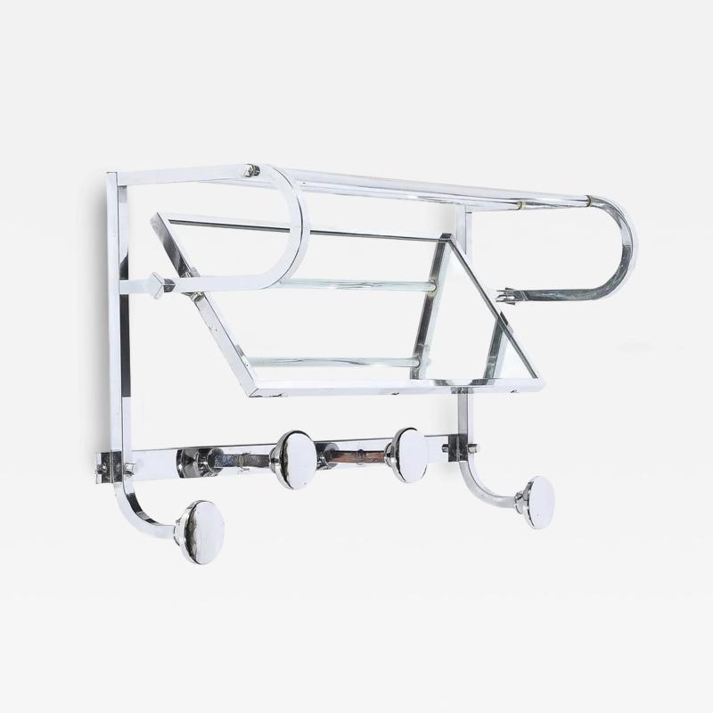 Art Deco Streamlined Machine Age Wall Mounted Chrome Hat Coat Rack w Mirror
