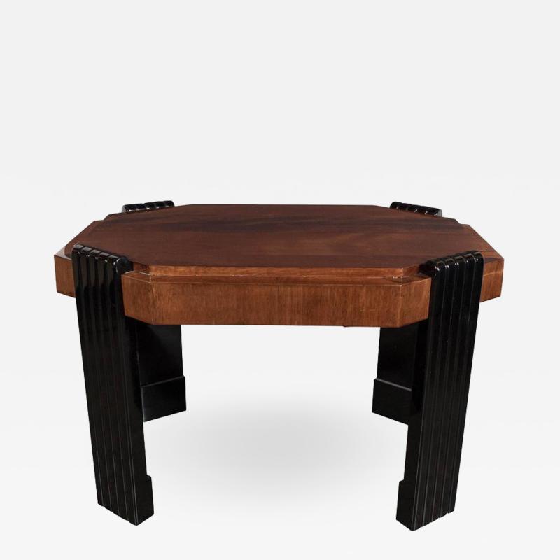 Art Deco Streamlined Octagonal Occasional Table in Bookmatched Burled Walnut