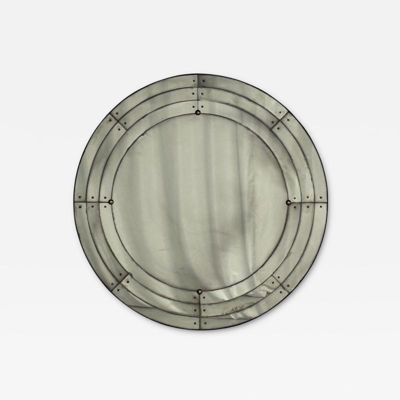 Art Deco Style Antique Glass Painted Wood Round Venetian Wall Mirror