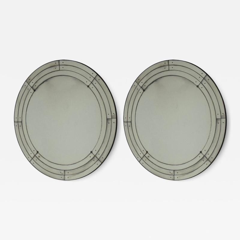 Art Deco Style Antique Glass Painted Wood Round Venetian Wall Mirrors