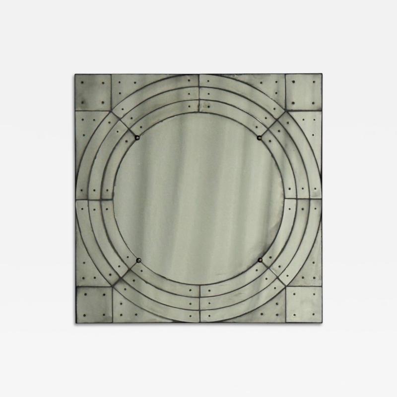 Art Deco Style Antique Glass Painted Wood Square Venetian Wall Mirror