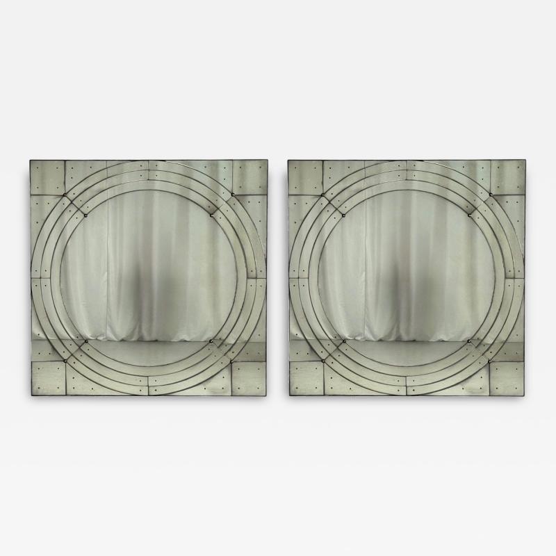 Art Deco Style Antique Glass Painted Wood Square Venetian Wall Mirrors