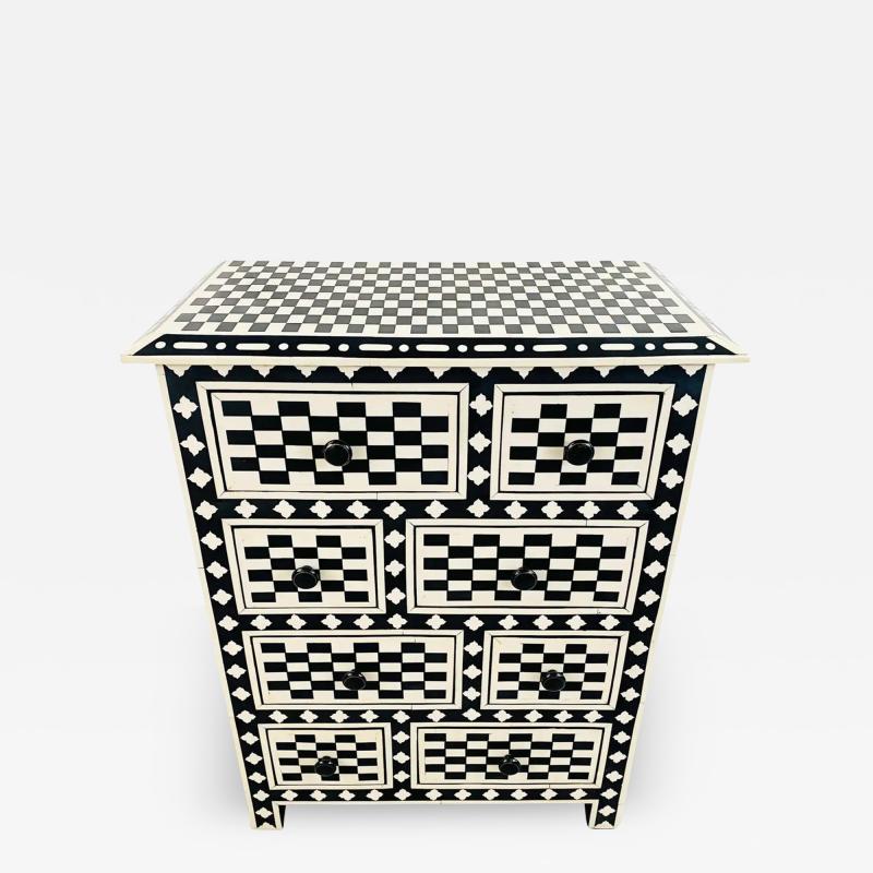 Art Deco Style Black and White Checkers Design Dresser Chest or Commode