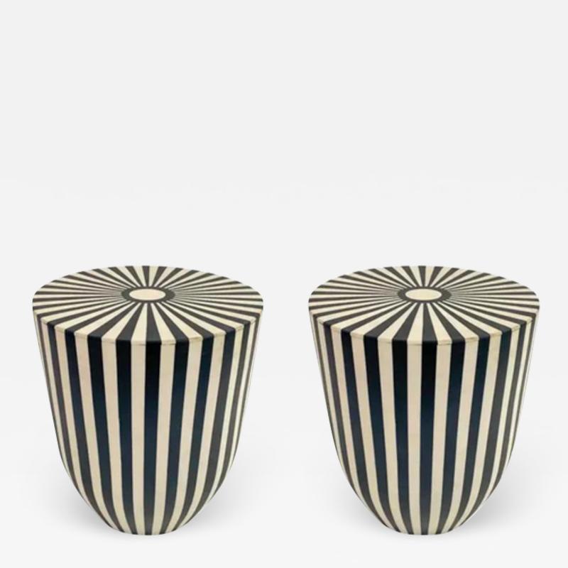 Art Deco Style Black and White Resin Side End Table or Stool a Pair
