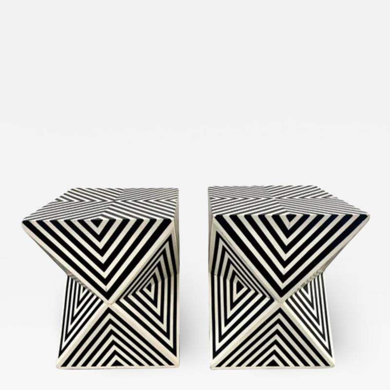 Art Deco Style Black and White Resin Side End Table or Stool a Pair
