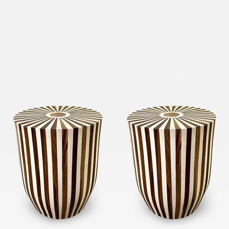 Art Deco Style Brown and White Resin Side End Table or Stool a Pair