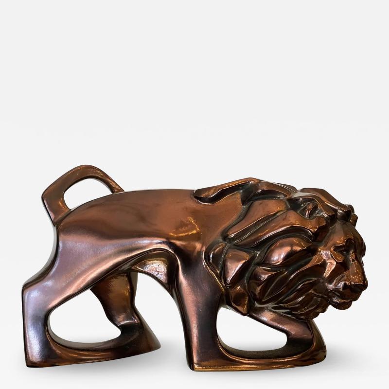 Art Deco Style Carl Schultz Luster Pottery Lion Sculpture