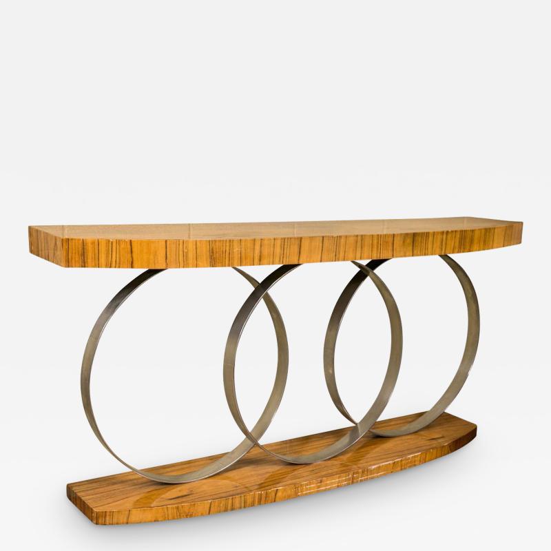 Art Deco Style Console Table Mid Century Modern Heavy Three Chrome Loops
