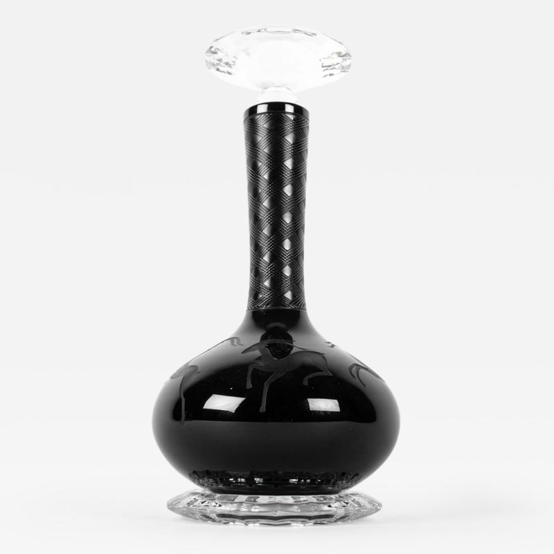 Art Deco Style Cut Crystal Black Decanter