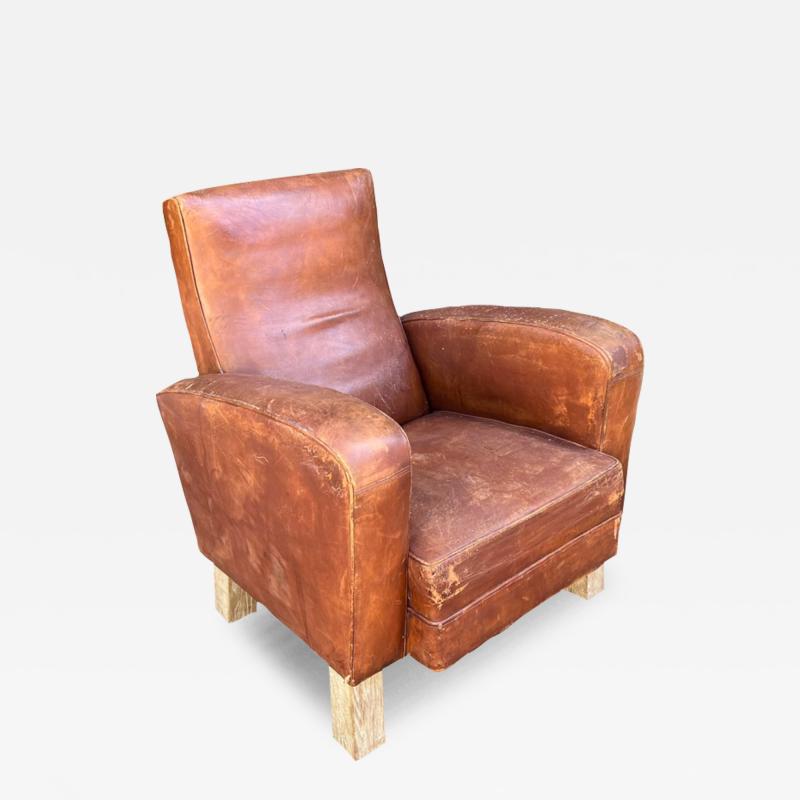 Art Deco Style Distressed Leather Club Chair