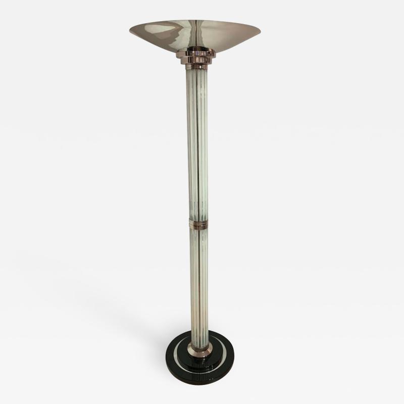 Art Deco Style Floor lamp Chromed Metal and Glass