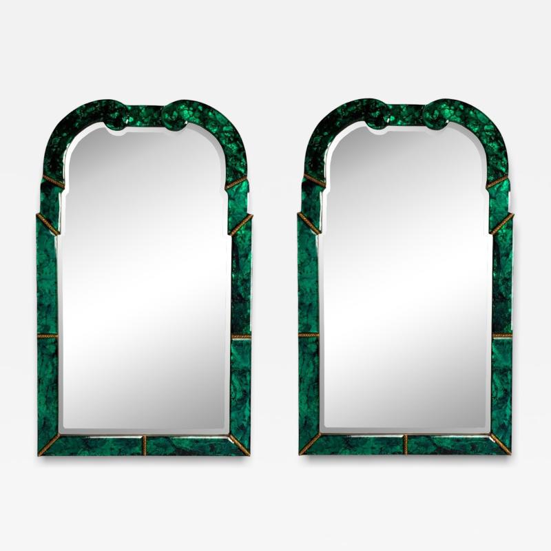 Art Deco Style Green Antiqued Beveled Glass Venetian Wall Mirrors