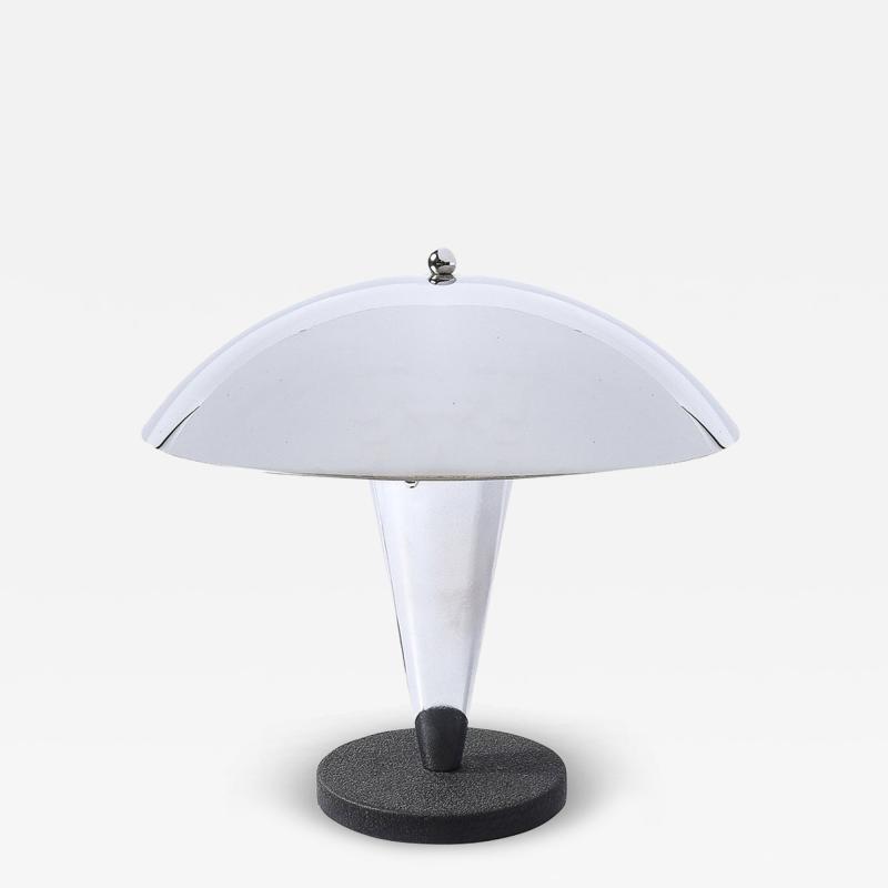 Art Deco Style Machine Age Dome Form Polished Chrome Black Enamel Table Lamp