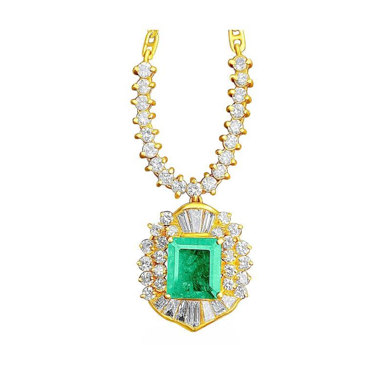 Art Deco Style Natural 1 33 Carat Emerald pendant in 18k solid gold