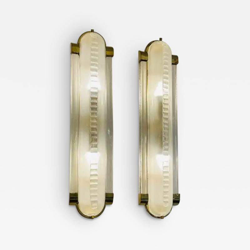 Art Deco Style Pair of Brass and Murano Glass Sconces