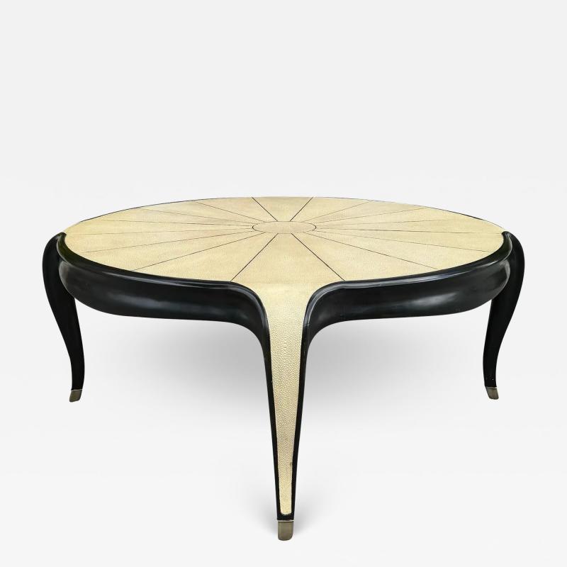 Art Deco Style Shagreen Ebony Cocktail or Round Coffee Table