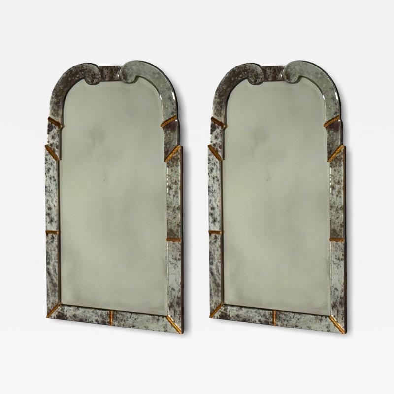 Art Deco Style Silver Antiqued Beveled Glass Venetian Wall Mirrors 21st C 