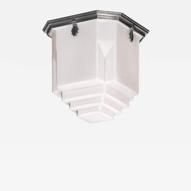 Art Deco Style Skyscraper Form Molded Milk Glass Chandelier W Aluminum Fittings