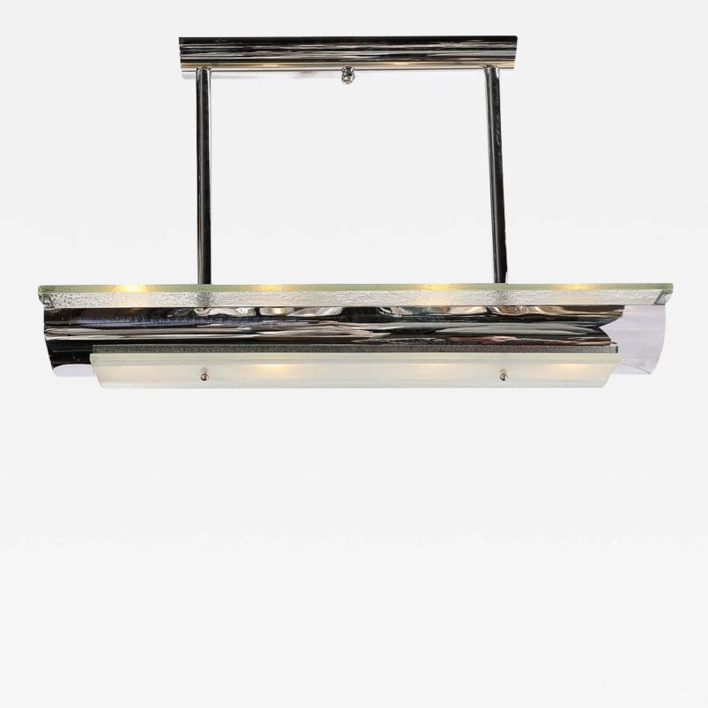 Art Deco Style Streamlined Machine Age Two Tier Mottled Glass Chrome Pendant