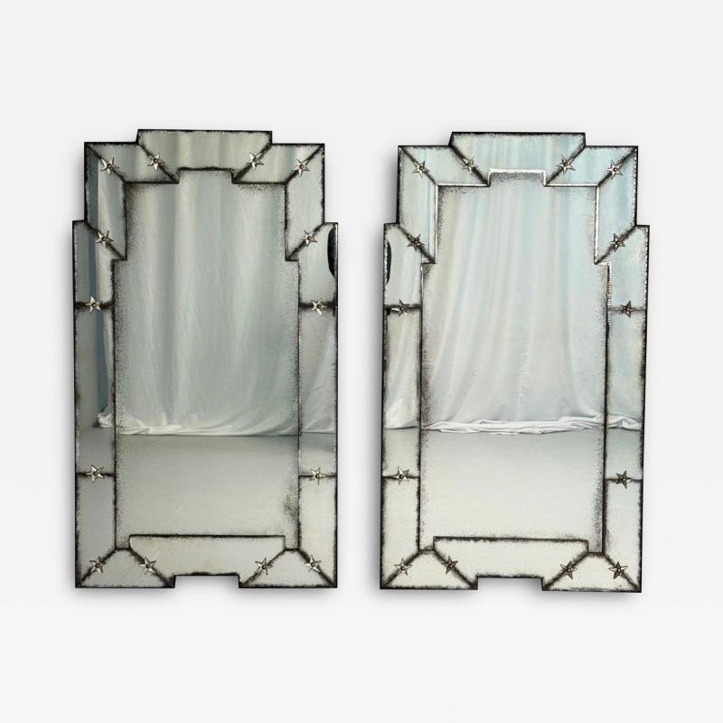 Art Deco Style Venetian Wall Mirrors Antiqued and Beveled Glass 21st C 