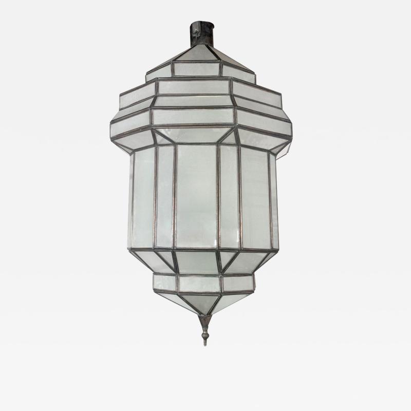 Art Deco Style White Milk Glass Handmade Chandelier Pendant or Lantern