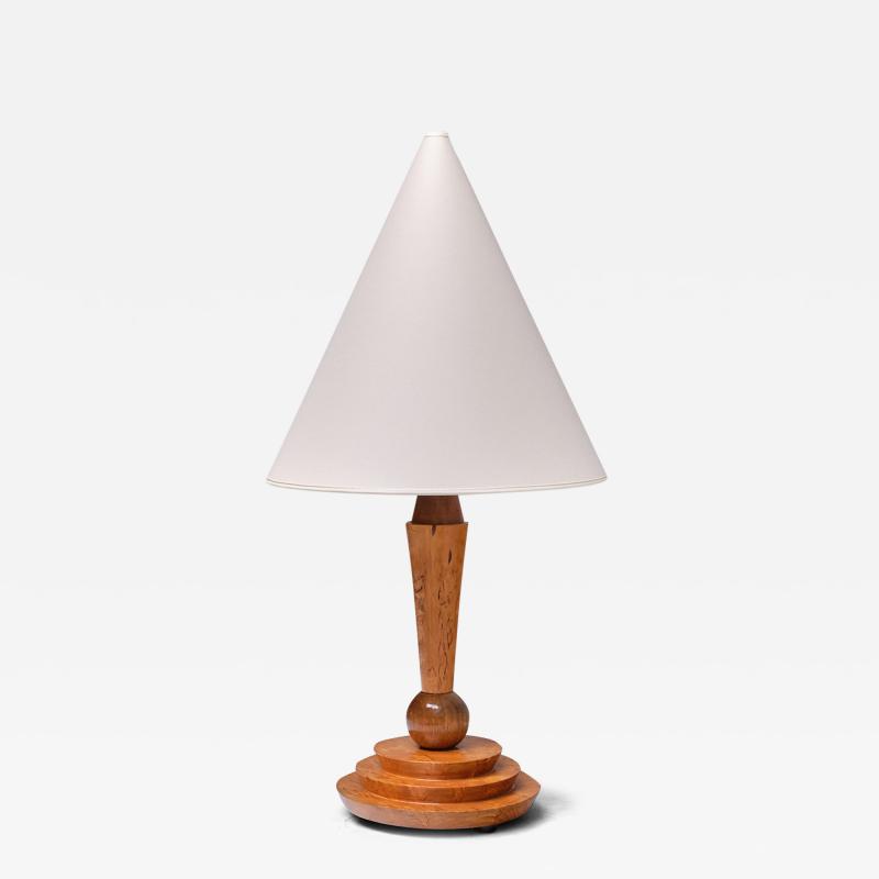 Art Deco Table Lamp in Birdseye Maple with Ivory Colored Shade Austria 1930s