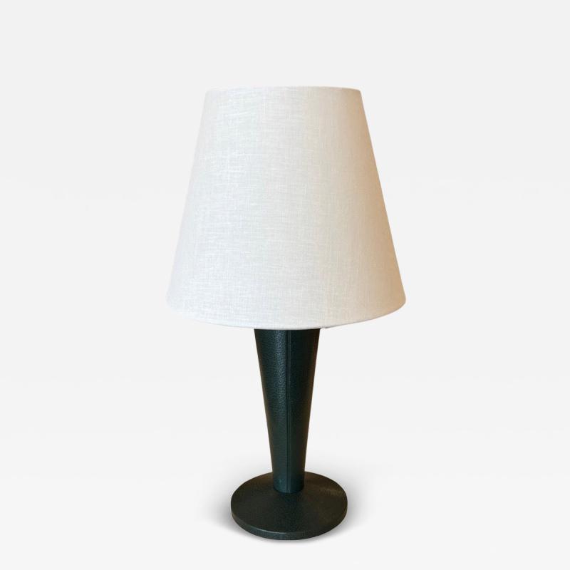 Art Deco Table Lamp in Hermes Green Leather Manner of Jacques Adnet 1940