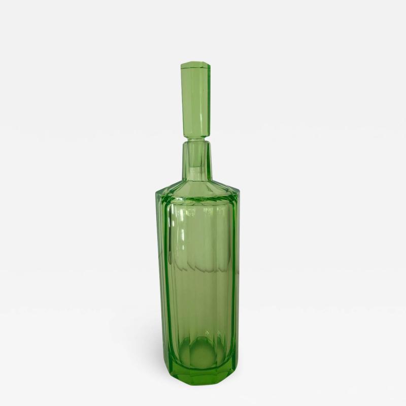 Art Deco Tall Slender Vaseline Glass Decanter Cologne Bottle