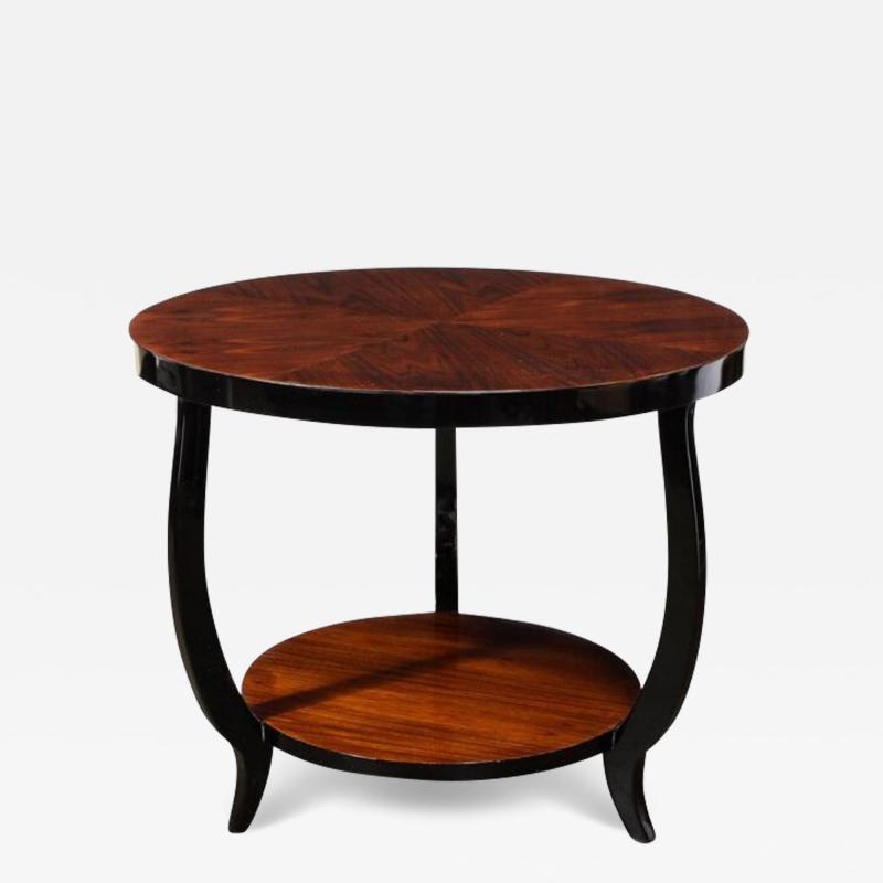 Art Deco Two Tier Gueridon Table in Book matched Walnut Black Lacquer