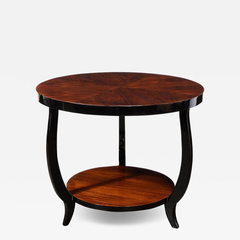 Art Deco Two Tier Gueridon Table in Book matched Walnut Black Lacquer