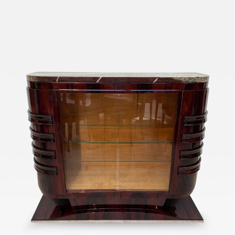 Art Deco Vitrine Rosewood Veneer Marble Maple Glass France circa 1930