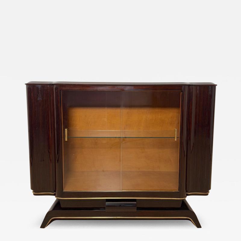 Art Deco Vitrine Sideboard Macassar Ebony Maple Brass Glass Paris circa 1930