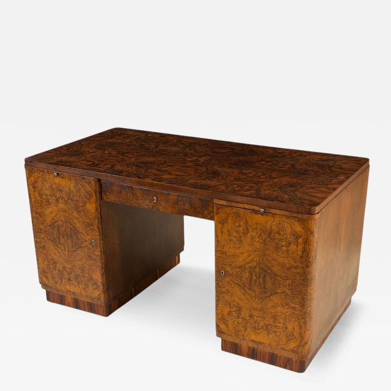 Art Deco Walnut Rosewood Burl Wood Desk 1930
